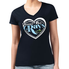Tampa Bay Rays G-III 4Her by Carl Banks Women's Super-Slim Fit Lightweight Double Heart V-Neck T-Shirt - Navy T-shirts
