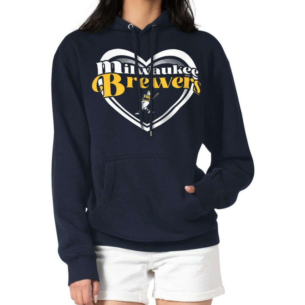 Milwaukee Brewers G-III 4Her by Carl Banks Women's Double Heart Fleece Pullover Hoodie - Navy Hoodies