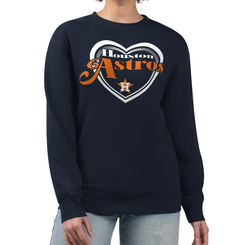 Houston Astros G-III 4Her by Carl Banks Women's Double Heart Fleece Pullover Sweatshirt - Navy Pullover