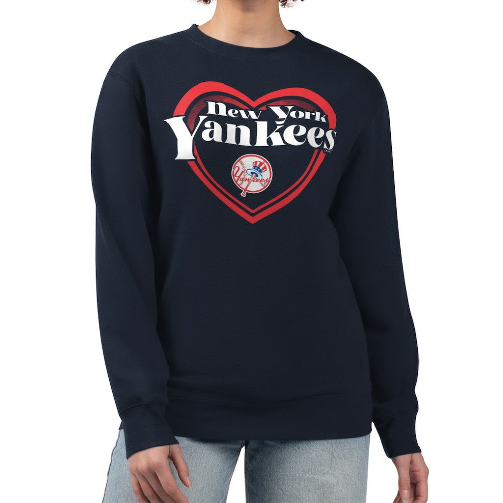 New York Yankees G-III 4Her by Carl Banks Women's Double Heart Fleece Pullover Sweatshirt - Navy Pullover