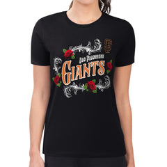 San Francisco Giants G-III 4Her by Carl Banks Women's Super-Slim Fit Lightweight Retro Roses T-Shirt - Black T-shirts