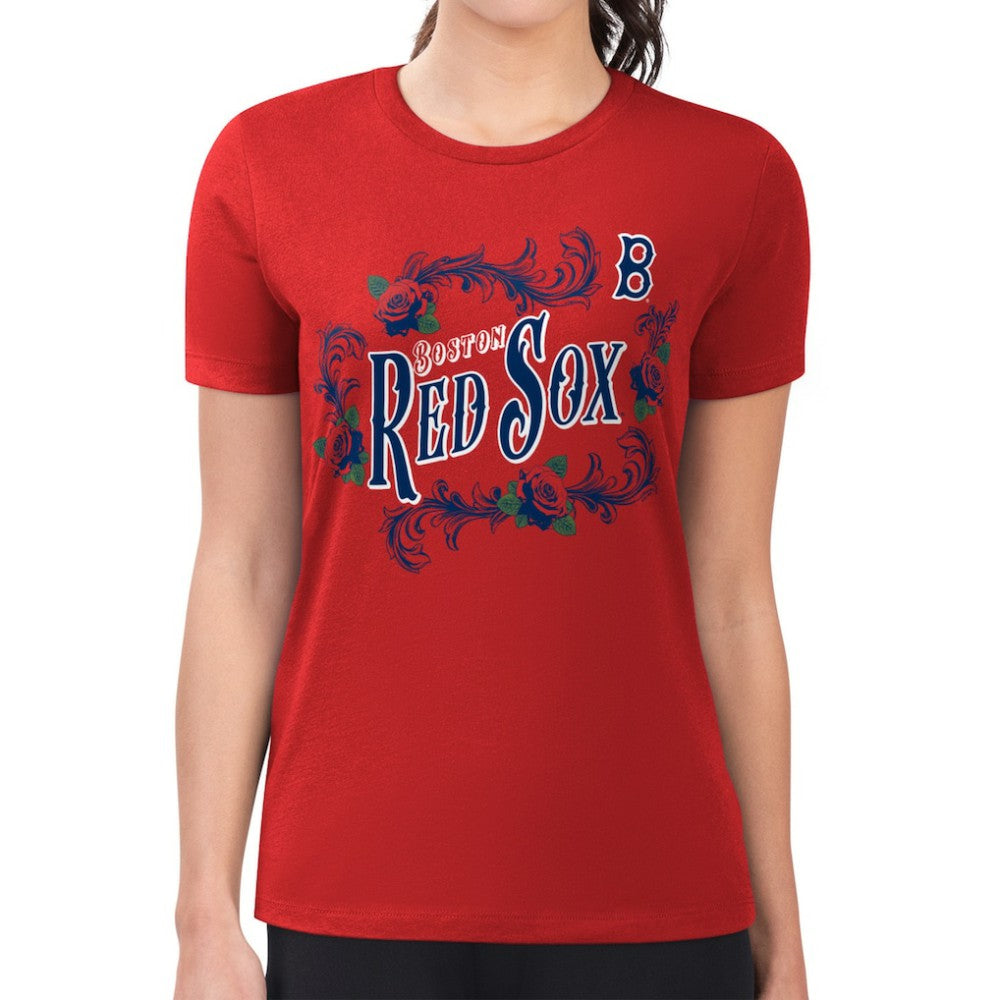 Boston Red Sox G-III 4Her by Carl Banks Women's Super-Slim Fit Lightweight Retro Roses T-Shirt - Red T-shirts