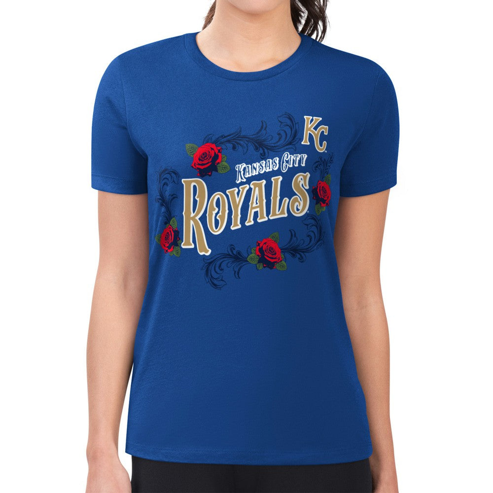 Kansas City Royals G-III 4Her by Carl Banks Women's Super-Slim Fit Lightweight Retro Roses T-Shirt - Royal T-shirts