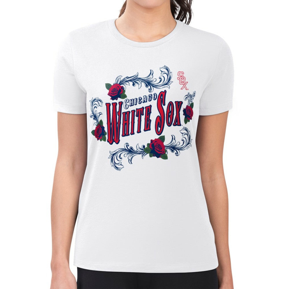 Chicago White Sox G-III 4Her by Carl Banks Women's Super-Slim Fit Lightweight Retro Roses T-Shirt - White T-shirts