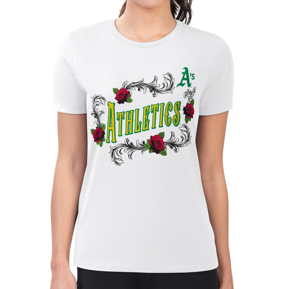 Athletics G-III 4Her by Carl Banks Women's Super-Slim Fit Lightweight Retro Roses T-Shirt - White T-shirts