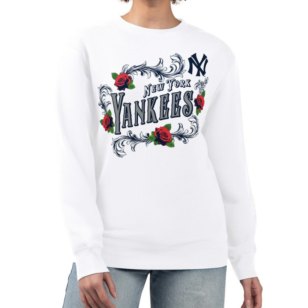 New York Yankees G-III 4Her by Carl Banks Women's Retro Roses Fleece Pullover Sweatshirt - White Pullover