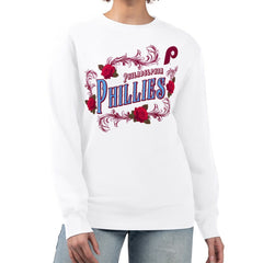 Philadelphia Phillies G-III 4Her by Carl Banks Women's Retro Roses Fleece Pullover Sweatshirt - White Pullover