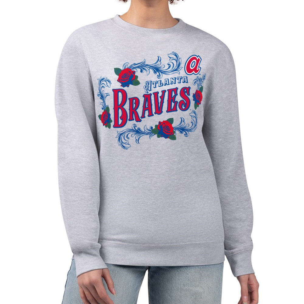 Atlanta Braves G-III 4Her by Carl Banks Women's Retro Roses Fleece Pullover Sweatshirt - Gray Pullover
