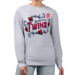Minnesota Twins G-III 4Her by Carl Banks Women's Retro Roses Fleece Pullover Sweatshirt - Gray Pullover