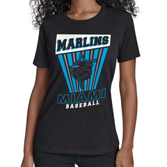 Miami Marlins Starter Women's Poster Print T-Shirt - Black T-shirts