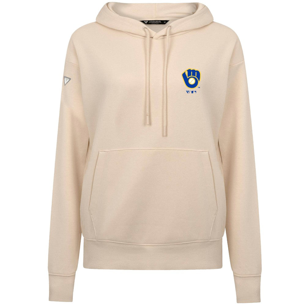 Milwaukee Brewers Levelwear Women's Cooperstown Collection Adorn Core Logo Pullover Hoodie - Khaki Hoodies