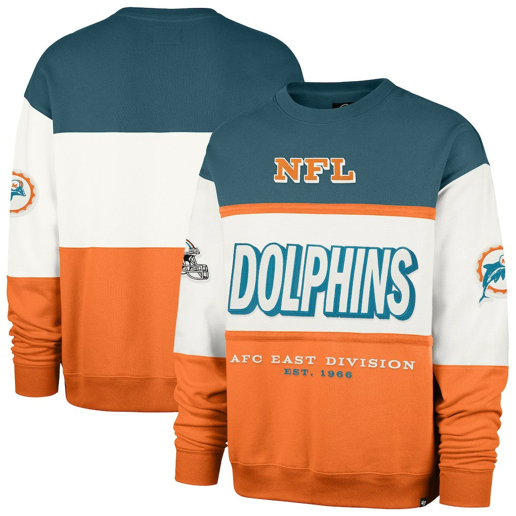 Miami Dolphins '47 Throwback Breeze Maximalist Sweatshirt - Aqua/Orange Sweatshirts
