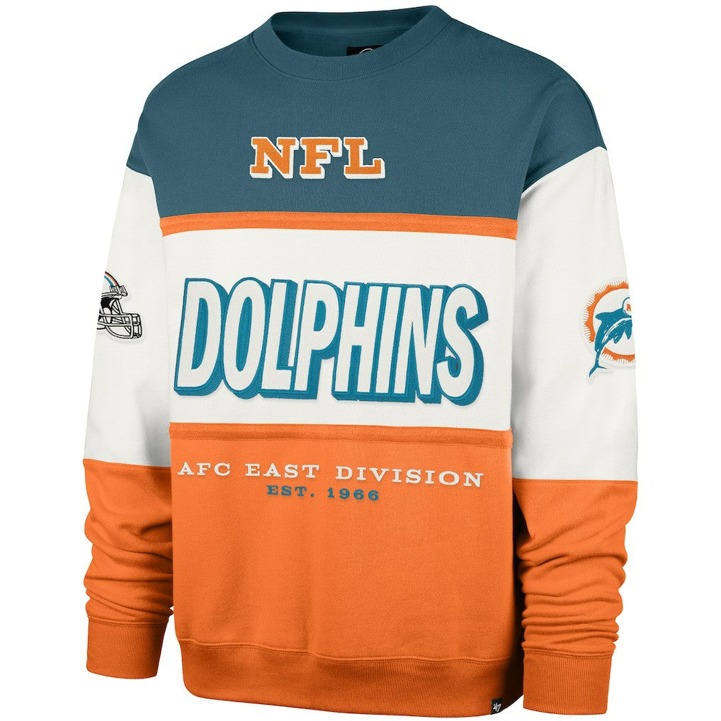 Miami Dolphins '47 Throwback Breeze Maximalist Sweatshirt - Aqua/Orange Sweatshirts