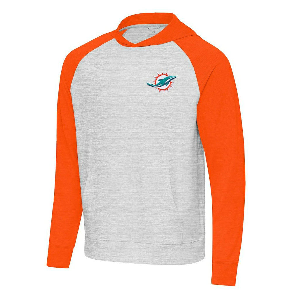 Miami Dolphins Antigua Urgent Pullover Hoodie - Gray/Orange Hoodies