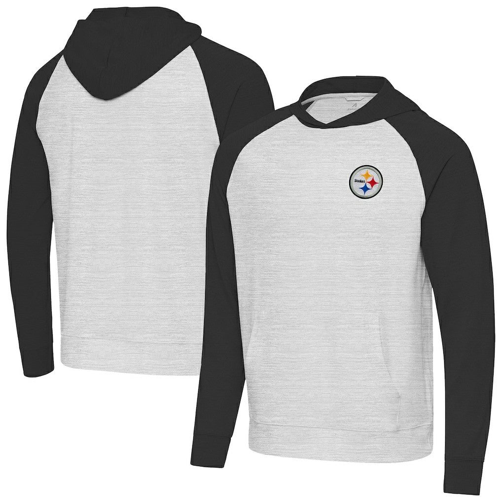 Pittsburgh Steelers Antigua Urgent Pullover Hoodie - Black/Heather Gray Hoodies