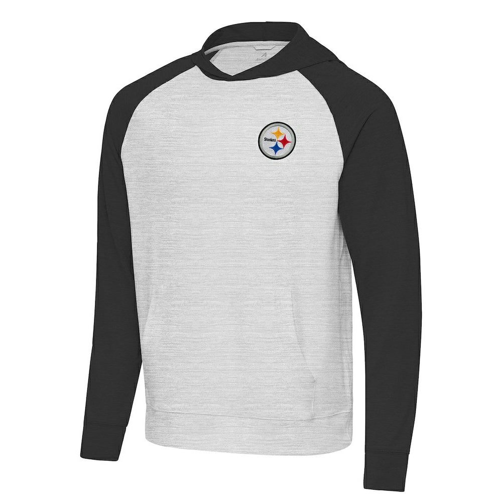 Pittsburgh Steelers Antigua Urgent Pullover Hoodie - Black/Heather Gray Hoodies