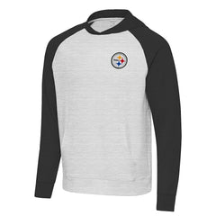Pittsburgh Steelers Antigua Urgent Pullover Hoodie - Black/Heather Gray Hoodies