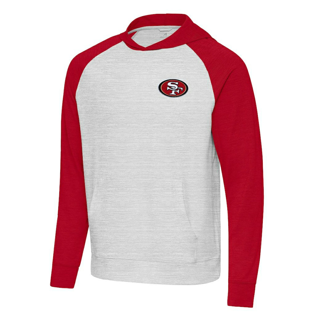 San Francisco 49ers Antigua Urgent Pullover Hoodie - Scarlet/Gray Hoodies