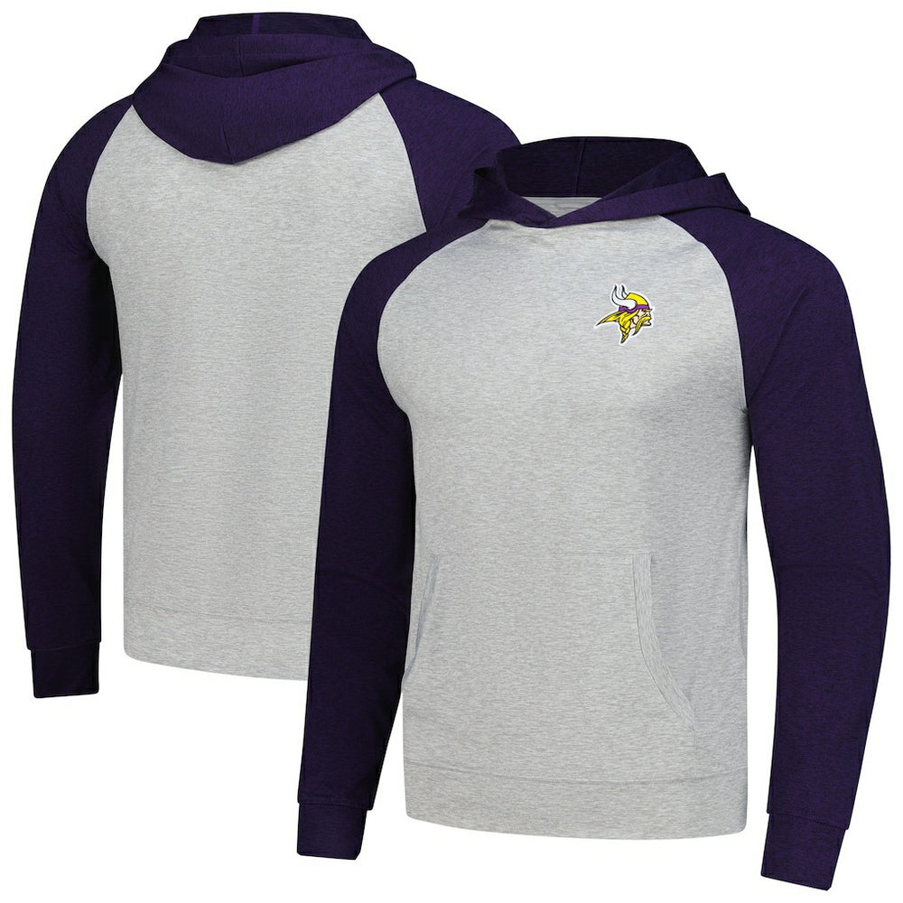 Minnesota Vikings Antigua Urgent Pullover Hoodie - Heather Gray/Purple Hoodies