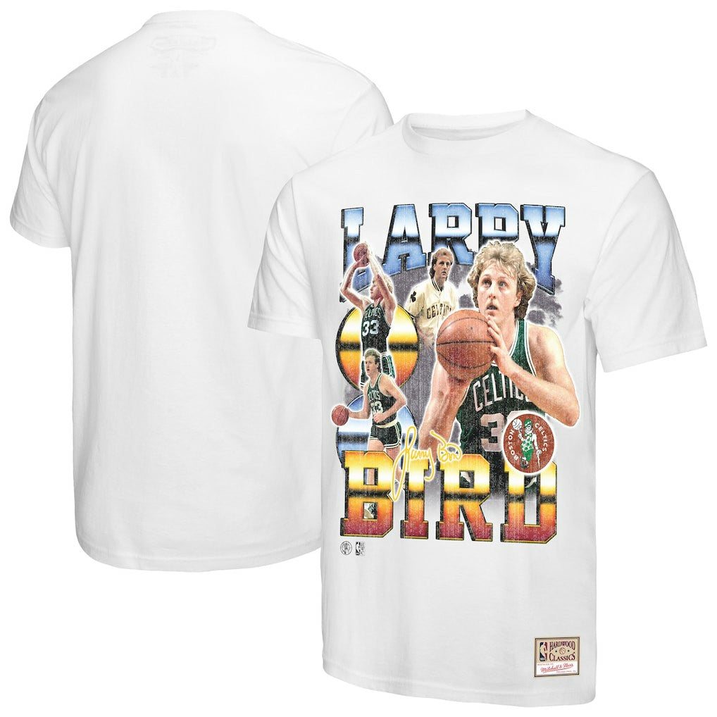 Larry Bird Boston Celtics Commemorative Collage T-Shirt White - Mitchell & Ness