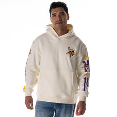 Minnesota Vikings The Wild Collective Unisex Stacked Graphic Sleeve Fleece Hoodie - Cream Hoodies