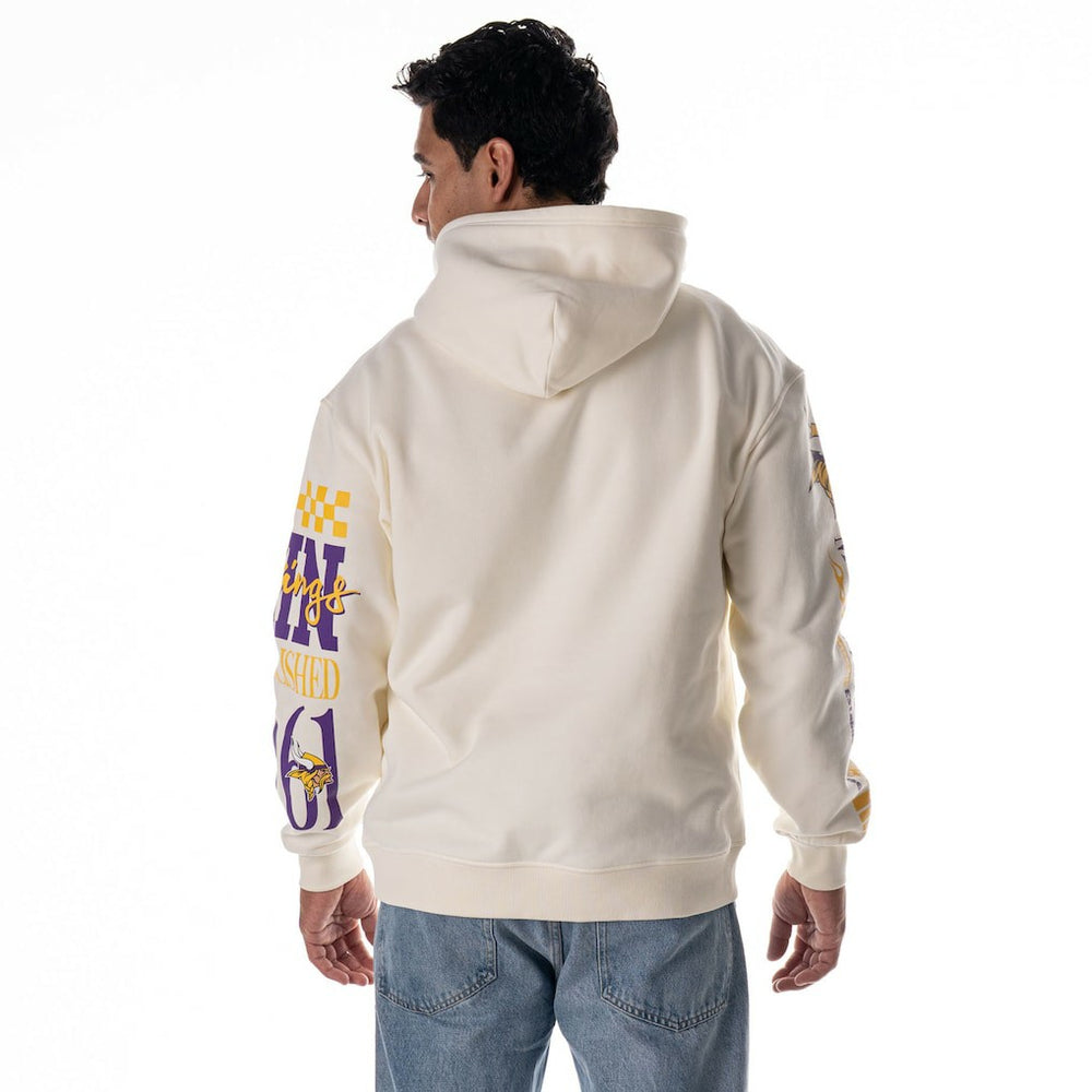 Minnesota Vikings The Wild Collective Unisex Stacked Graphic Sleeve Fleece Hoodie - Cream Hoodies