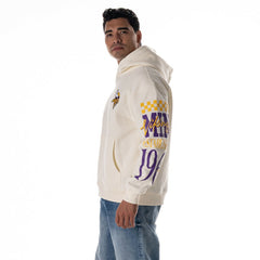 Minnesota Vikings The Wild Collective Unisex Stacked Graphic Sleeve Fleece Hoodie - Cream Hoodies