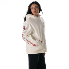 Kansas City Chiefs The Wild Collective Unisex Stacked Graphic Sleeve Fleece Hoodie - Cream Hoodies