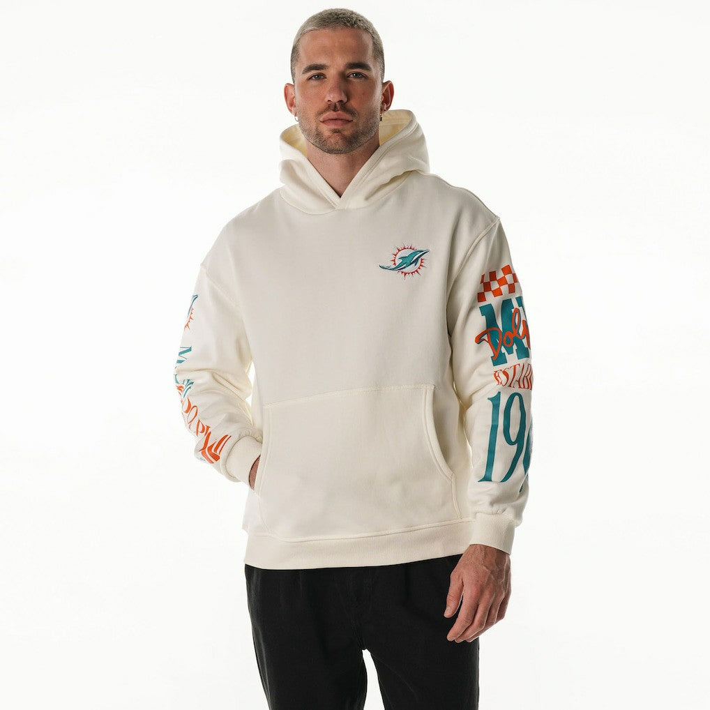 Miami Dolphins The Wild Collective Unisex Stacked Graphic Sleeve Fleece Hoodie - Cream Hoodies