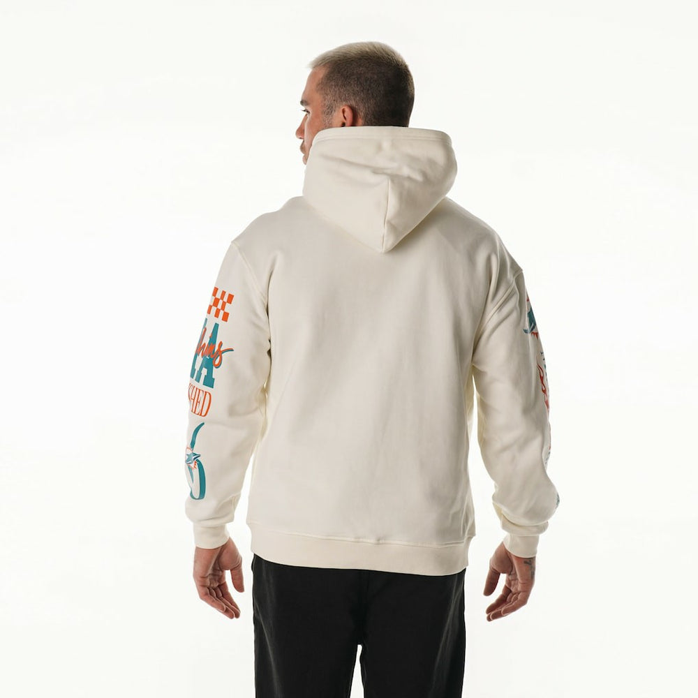 Miami Dolphins The Wild Collective Unisex Stacked Graphic Sleeve Fleece Hoodie - Cream Hoodies
