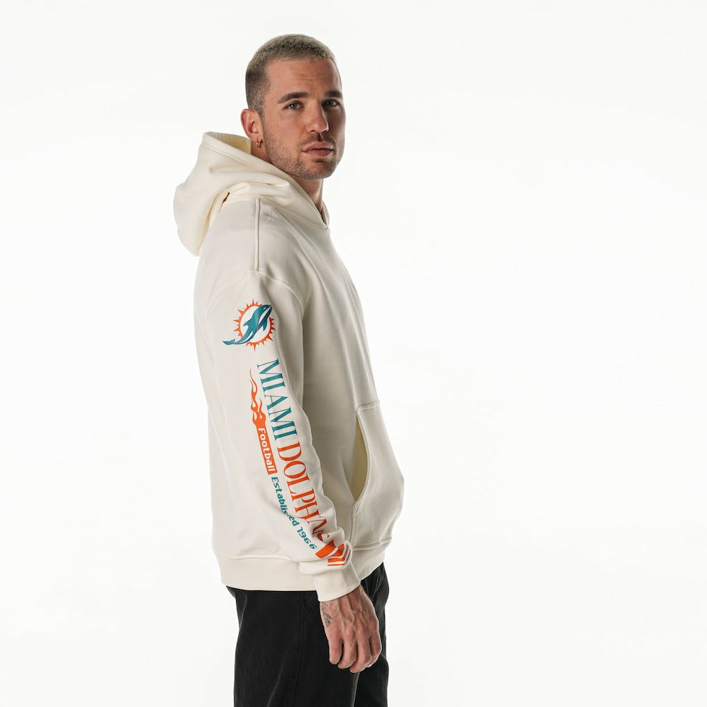 Miami Dolphins The Wild Collective Unisex Stacked Graphic Sleeve Fleece Hoodie - Cream Hoodies