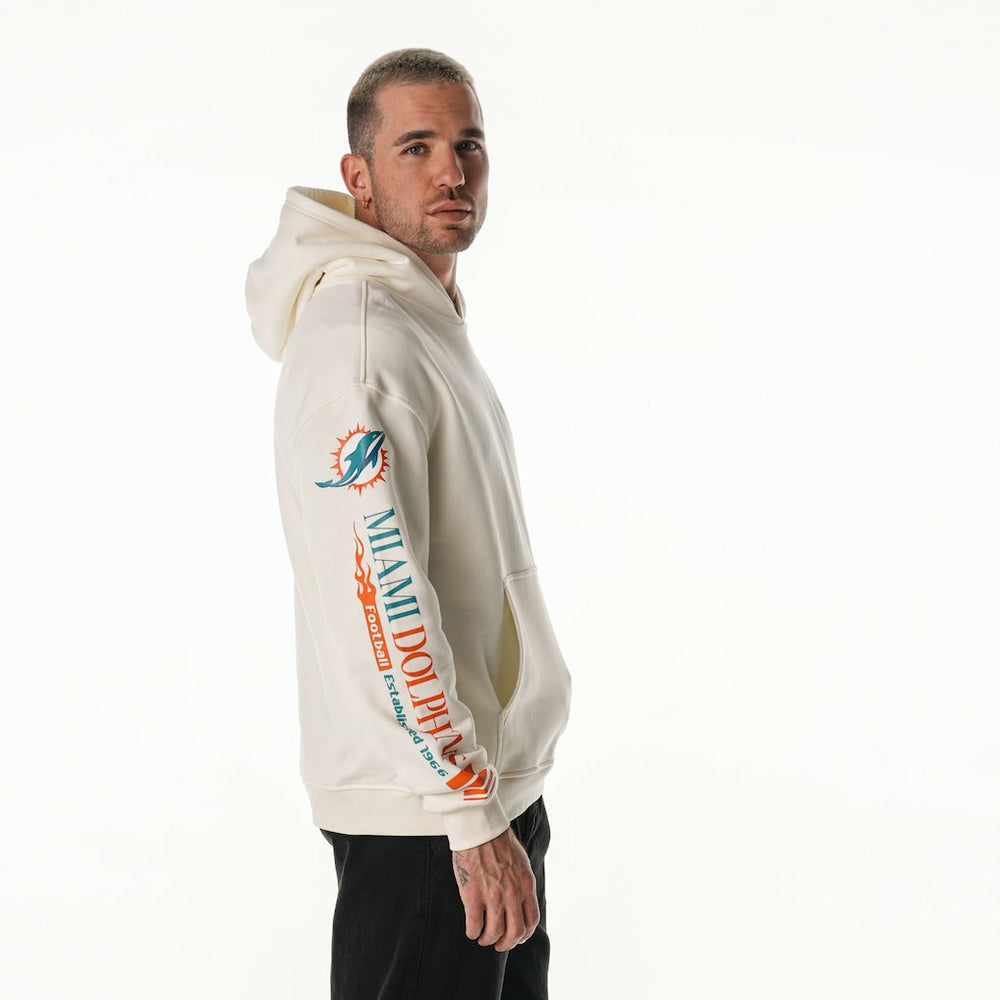 Miami Dolphins The Wild Collective Unisex Stacked Graphic Sleeve Fleece Hoodie - Cream Hoodies