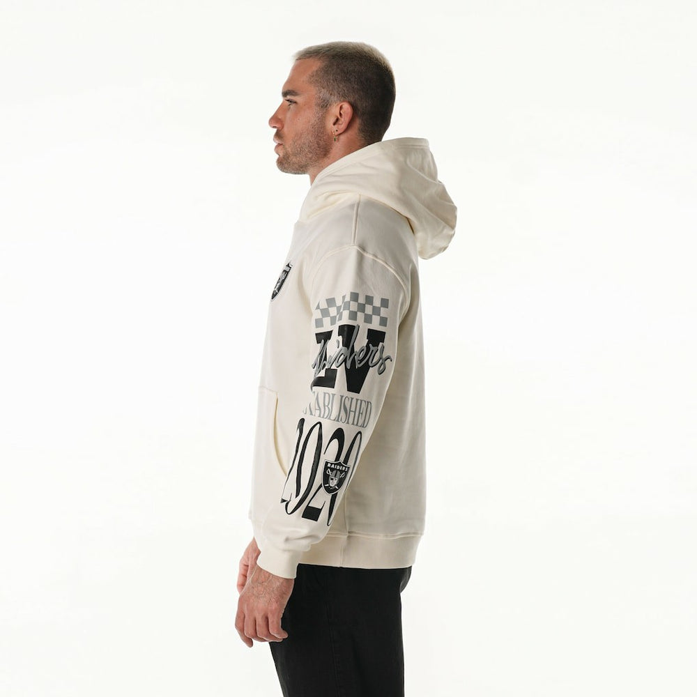 Las Vegas Raiders The Wild Collective Unisex Stacked Graphic Sleeve Fleece Hoodie - Cream Hoodies