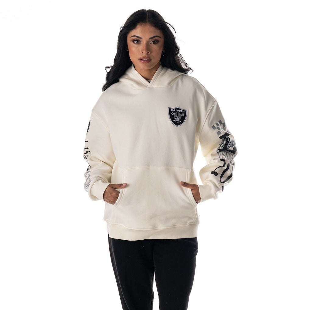 Las Vegas Raiders The Wild Collective Unisex Stacked Graphic Sleeve Fleece Hoodie - Cream Hoodies