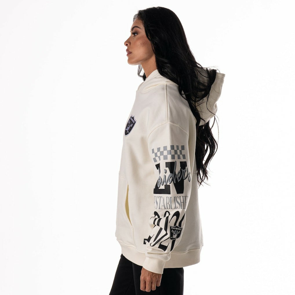 Las Vegas Raiders The Wild Collective Unisex Stacked Graphic Sleeve Fleece Hoodie - Cream Hoodies