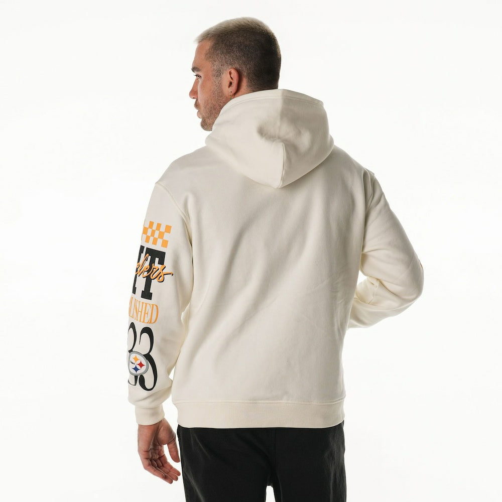 Pittsburgh Steelers The Wild Collective Unisex Stacked Graphic Sleeve Fleece Hoodie - Cream Hoodies
