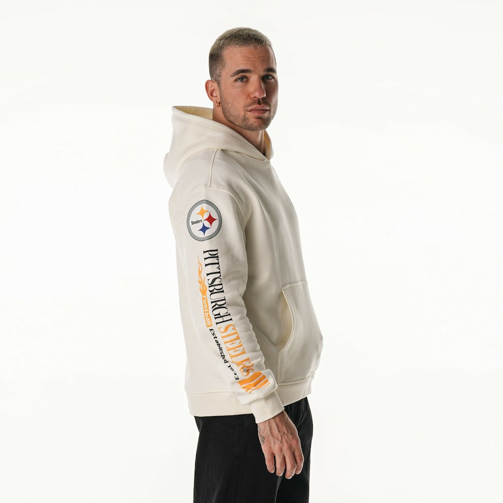 Pittsburgh Steelers The Wild Collective Unisex Stacked Graphic Sleeve Fleece Hoodie - Cream Hoodies