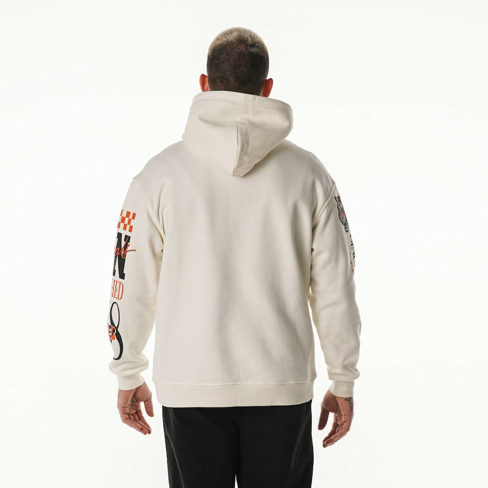 Cincinnati Bengals The Wild Collective Unisex Stacked Graphic Sleeve Fleece Hoodie - Cream Hoodies