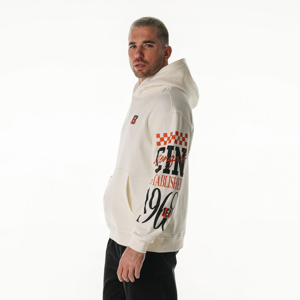 Cincinnati Bengals The Wild Collective Unisex Stacked Graphic Sleeve Fleece Hoodie - Cream Hoodies