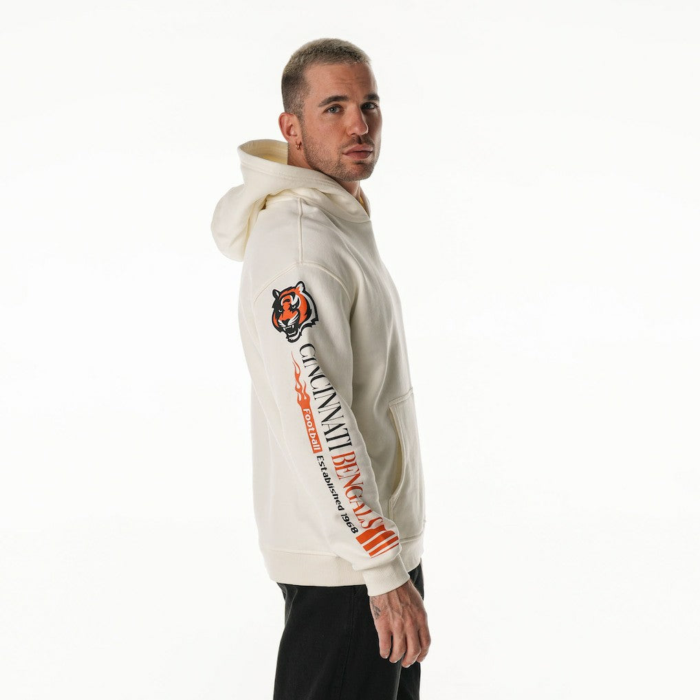 Cincinnati Bengals The Wild Collective Unisex Stacked Graphic Sleeve Fleece Hoodie - Cream Hoodies