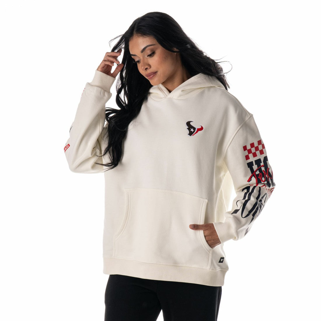 Houston Texans The Wild Collective Unisex Stacked Graphic Sleeve Fleece Hoodie - Cream Hoodies