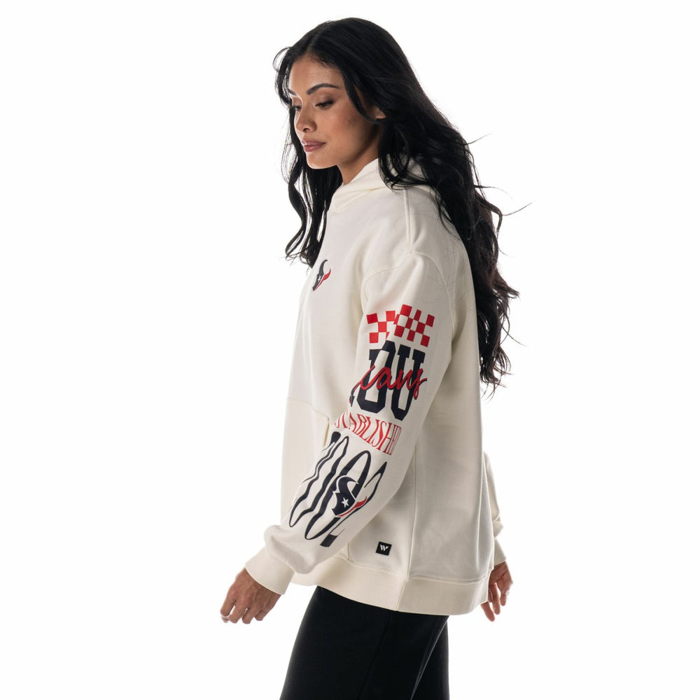 Houston Texans The Wild Collective Unisex Stacked Graphic Sleeve Fleece Hoodie - Cream Hoodies
