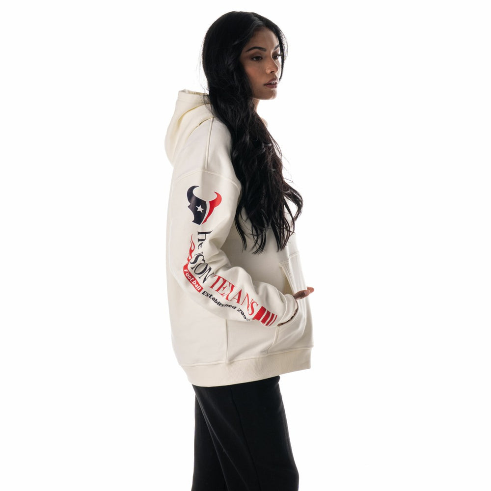 Houston Texans The Wild Collective Unisex Stacked Graphic Sleeve Fleece Hoodie - Cream Hoodies