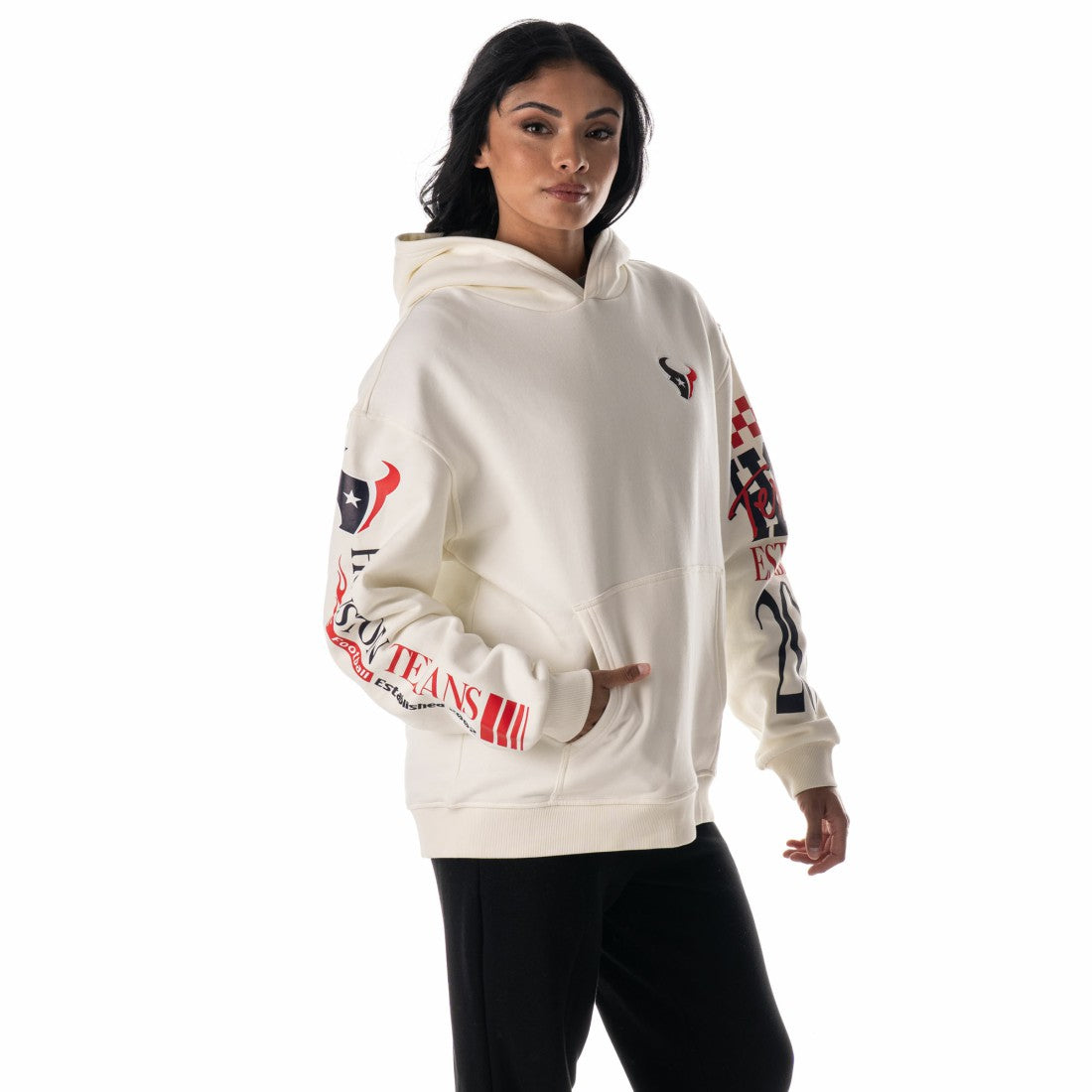 Houston Texans The Wild Collective Unisex Stacked Graphic Sleeve Fleece Hoodie - Cream Hoodies