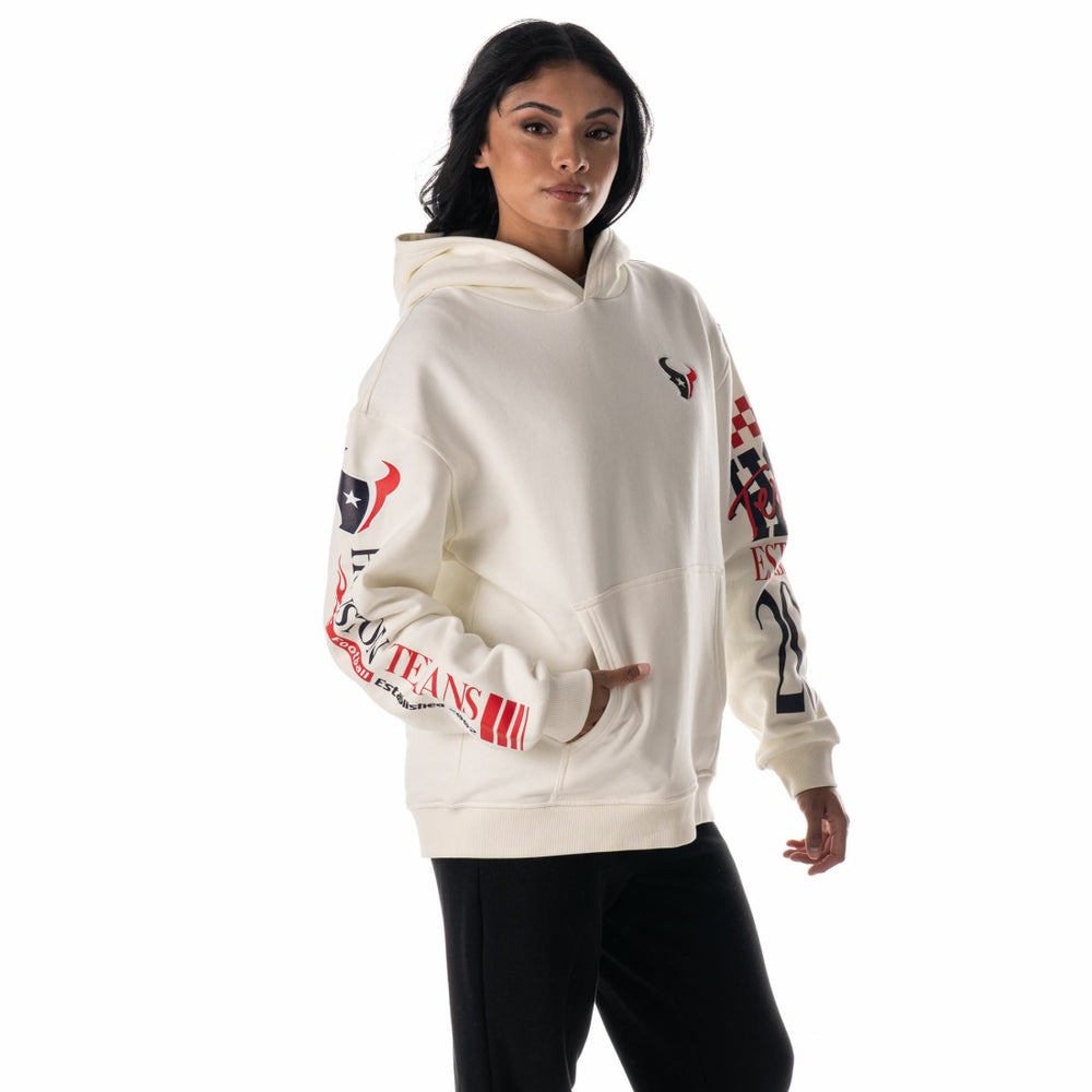 Houston Texans The Wild Collective Unisex Stacked Graphic Sleeve Fleece Hoodie - Cream Hoodies