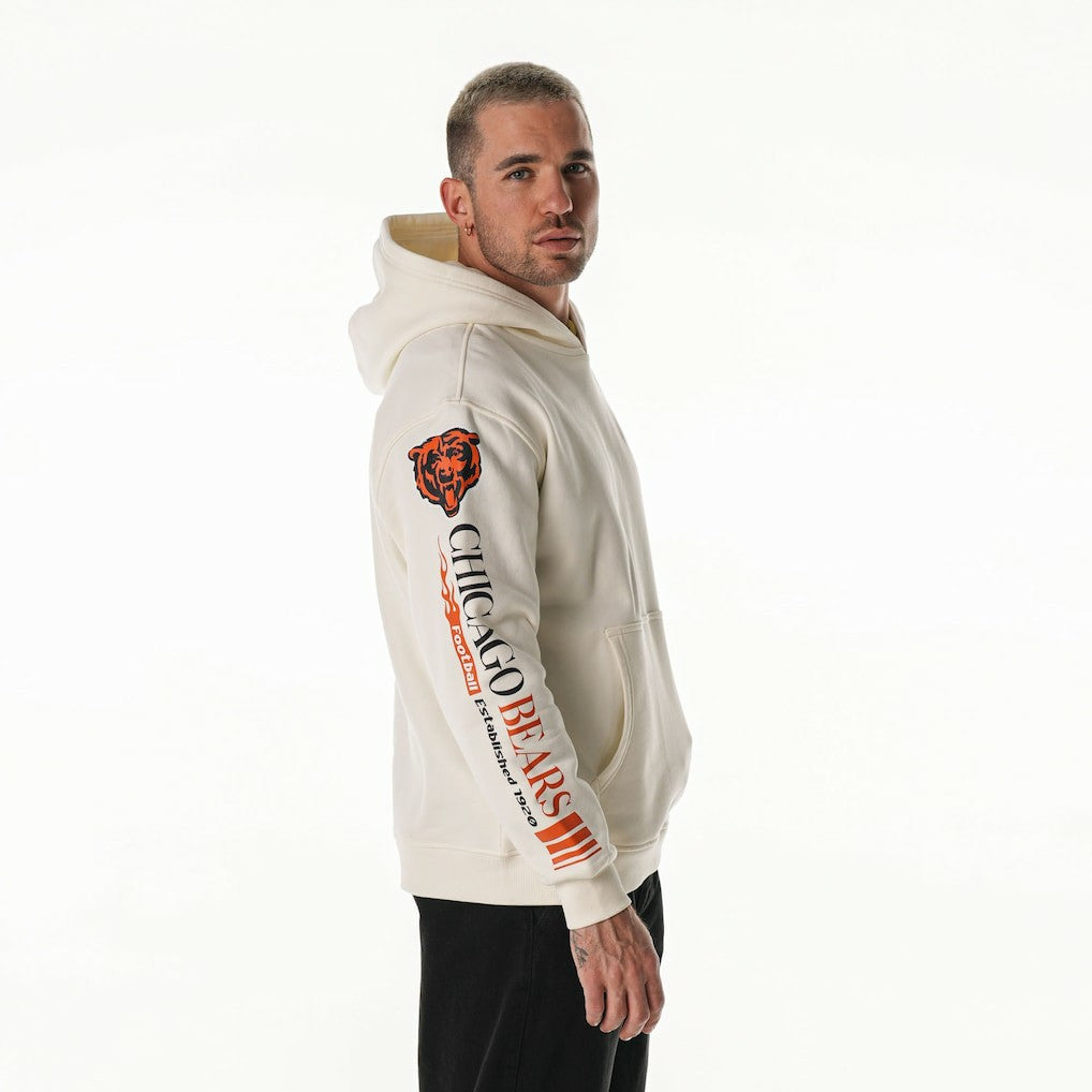 Chicago Bears The Wild Collective Unisex Stacked Graphic Sleeve Fleece Hoodie - Cream Hoodies