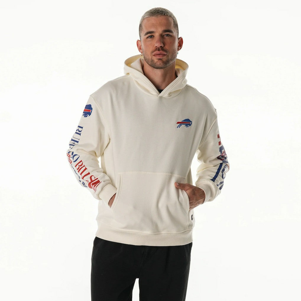 Buffalo Bills The Wild Collective Unisex Stacked Graphic Sleeve Fleece Hoodie - Cream Hoodies