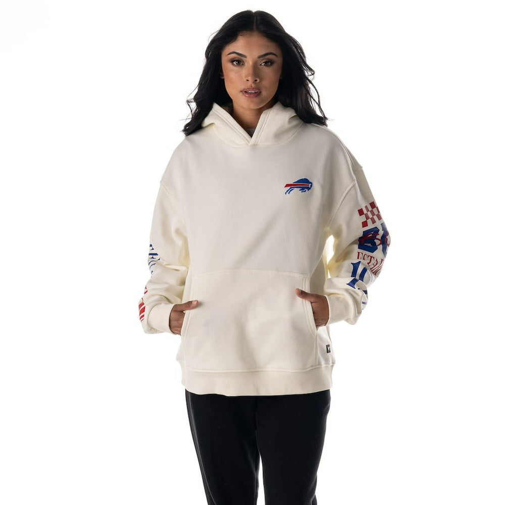 Buffalo Bills The Wild Collective Unisex Stacked Graphic Sleeve Fleece Hoodie - Cream Hoodies