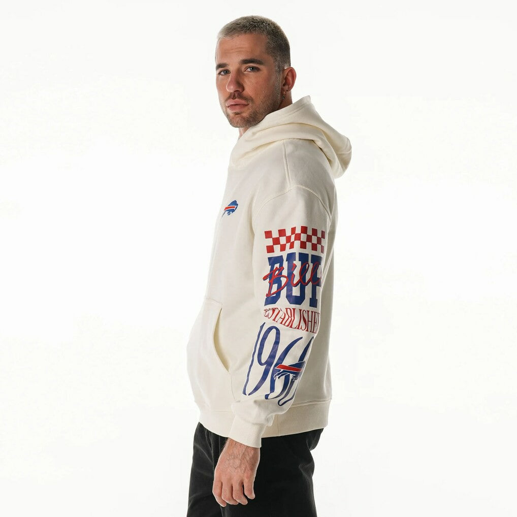 Buffalo Bills The Wild Collective Unisex Stacked Graphic Sleeve Fleece Hoodie - Cream Hoodies