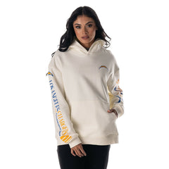 Los Angeles Chargers The Wild Collective Unisex Stacked Graphic Sleeve Fleece Hoodie - Cream Hoodies